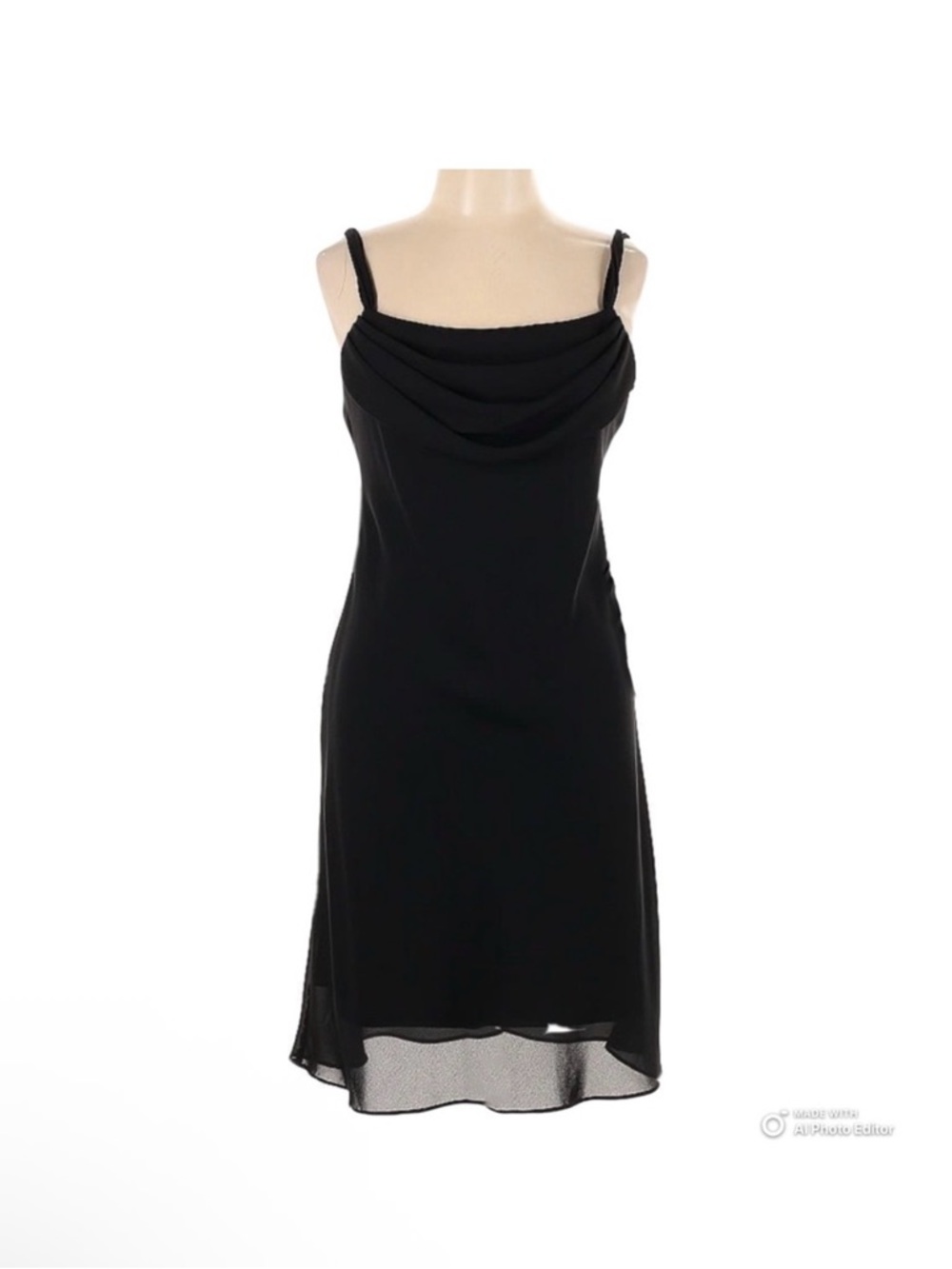 Vintage 90s Jump Apparel NYC Cowl Neck Black Dress Small Y2K Chiffon Cocktail